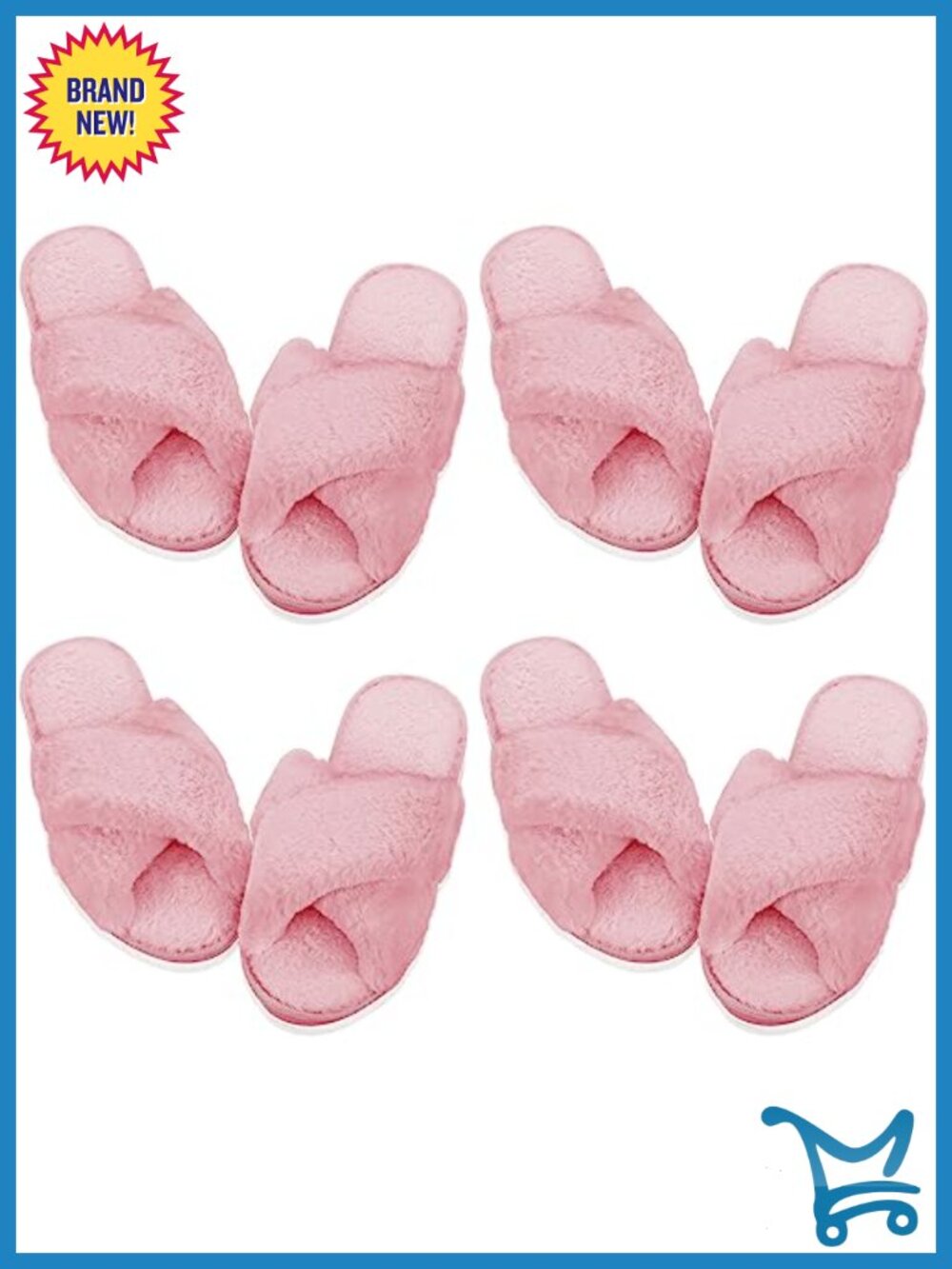 Women's Fuzzy Slippers Open Toe Cross Band Plush Furry House Slippers
